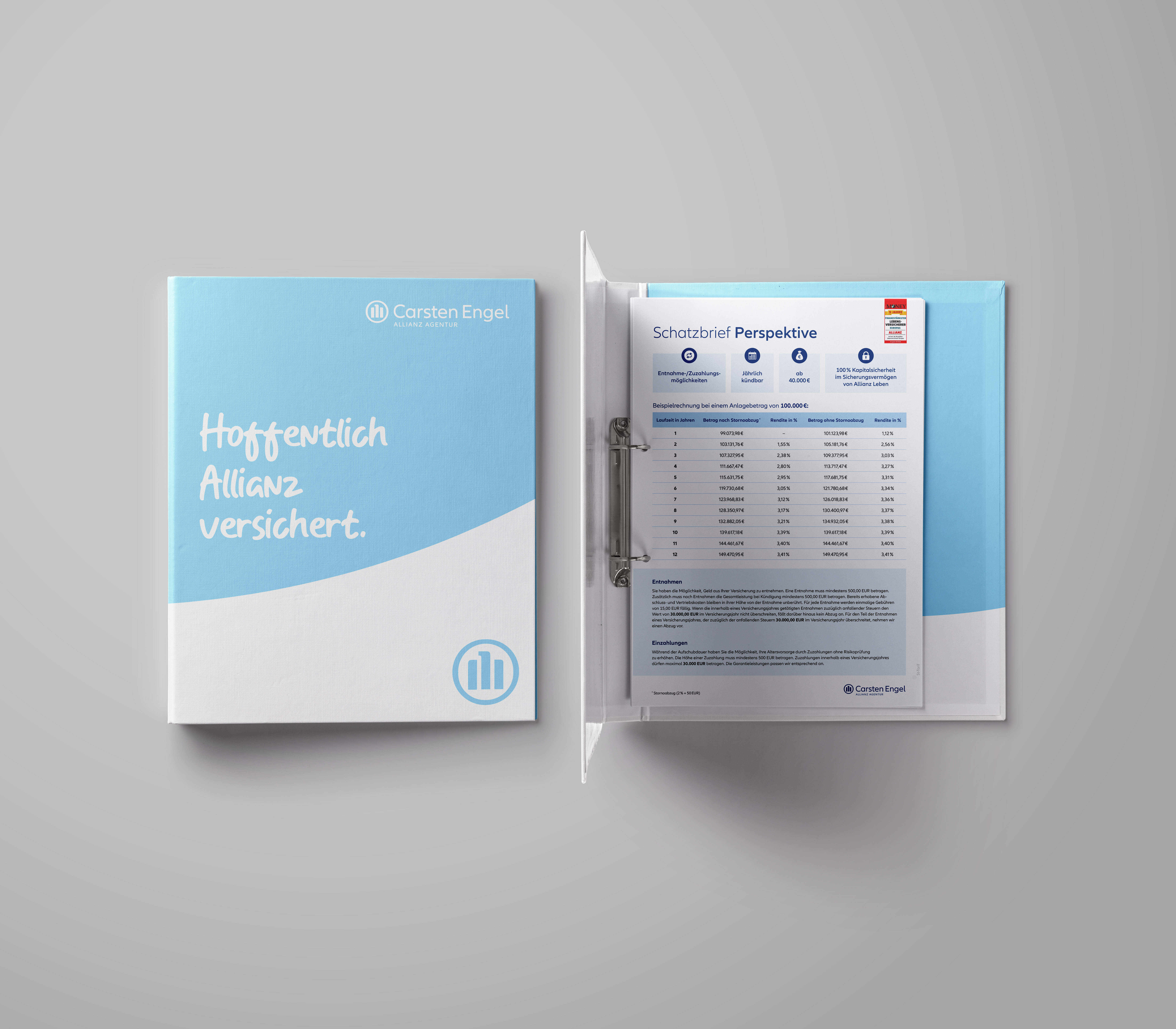 Ordner und Schatzbrief-Beileger für die Allianz Agentur Engel in Landau